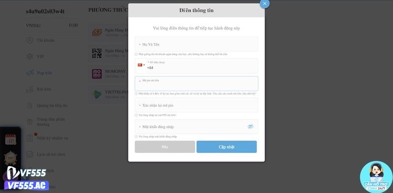 Hướng dẫn cách nạp tiền VF555 đúng cách